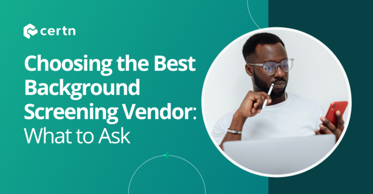 Male recruiter evaluating background screening vendor on mobile phone